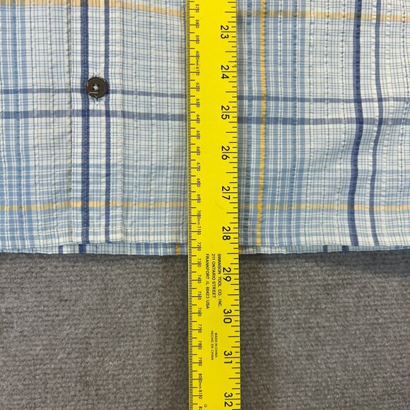 Patagonia Shirt Men's Medium Short Sleeve Button Up Blue Plaid Seersucker Light - Picture 7 of 9